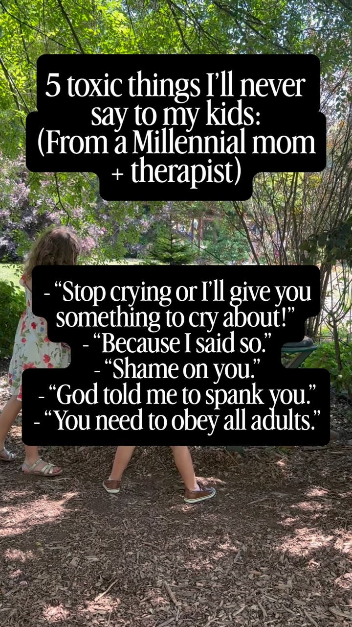 This is breaking cycles—from Christian authoritarian parenting to connected parenting.

If you’re deconstructing toxic beliefs from your Christian authoritarian upbringing, you may be rethinking what to teach your kids about obedience, respect, authority, and discipline.

Here’s what NOT to say + what to say instead:
🚫 “Stop crying or I’ll give you something to cry about!” 
✅️ “I can see you’re hurting. I’m here.”
🚫”Because I said so.” 
✅️ “You’re allowed to not like it, but I need to make the decision right now.”
🚫”Shame on you.” 
✅️ “Help me understand that choice.”
🚫”God told me to spank you.” 
✅️ “God loves you no matter what and so do I.”
🚫”You need to obey all adults.” 
✅️”Most adults are trying to keep you safe, but some people are tricky people. I’m here to help you learn the difference.”

Helpful? Follow @drcamden, a licensed psychologist helping deconstructing Christians heal themselves while raising their kids.

#reparentingyourself #breakingcycles #consciousparenting #christianparents #dobson