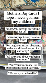 As a Millennial mom and therapist, I hope my kids never see a picture of motherhood that represents constant subservience, self-sacrifice, and a loss of self.

Instead, what if they see:
“Mom, you taught me to honor and understand my emotions.”
“Because of you, I learned to accept and nurture my strong will.”
“You taught me how to respect myself and others, while standing up for myself.”
“You showed us a more expansive view of what motherhood looks like.”
“All you cared about was connecting with us and making us feel seen, known, and loved.”

Motherhood should not be a loss of self, but an expansion and integration of the different parts of us into one Self.

And that is a message I hope my kids write on my Mothers Day card one day.

#mothersday #motherhood #egalitarian #thisiswhatafeministlookslife #reparenting