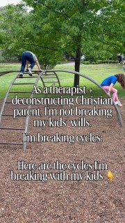 As a therapist + deconstructing Christian parent, here are the cycles I’m breaking:

-Instead of instant obedience, I’m building trust
-Instead of submission to authority, I’m modeling mutual respect
-Instead of emphasizing their “sin nature,” I’m teaching they are perfectly made and loved by God
-Instead of control-based discipline, I’m connecting with them.
-Instead of breaking their wills, I’m nurturing their wills

My goal is to raise kids who know they are safe, loved, and worthy of respect.

Kids who can think critically, trust themselves, set healthy boundaries, and have an authentic relationship with God—not one built on fear.

That’s what breaking cycles looks like for me.

💬 What cycle are you trying to break?

Follow @drcamden for more content on reparenting yourself from toxic Christian parenting + connected parenting with your kids.

#breakingcycles #consciousparenting #deconstructingfaith #reparenting #reparentingyourself