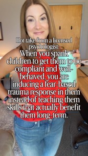 Teaching kids long-term skills > short-term compliance

Spanking induces a fear-based trauma response, called fawning, that looks like compliance. 

When you spank children to get them to be “well-behaved,” what you are saying is you care more about their short-term compliance than their long-term development. 

It’s more convenient for you in the moment, but robs kids of the opportunity to learn skills (like emotional regulation, frustration tolerance, and self-regulation) that could benefit them long-term.

My hot take as a psychologist: I’m parenting for the long-term, not what’s more convenience for me today.

#reparenting #gentleparenting #authoritative #breakingcycles #christianparenting